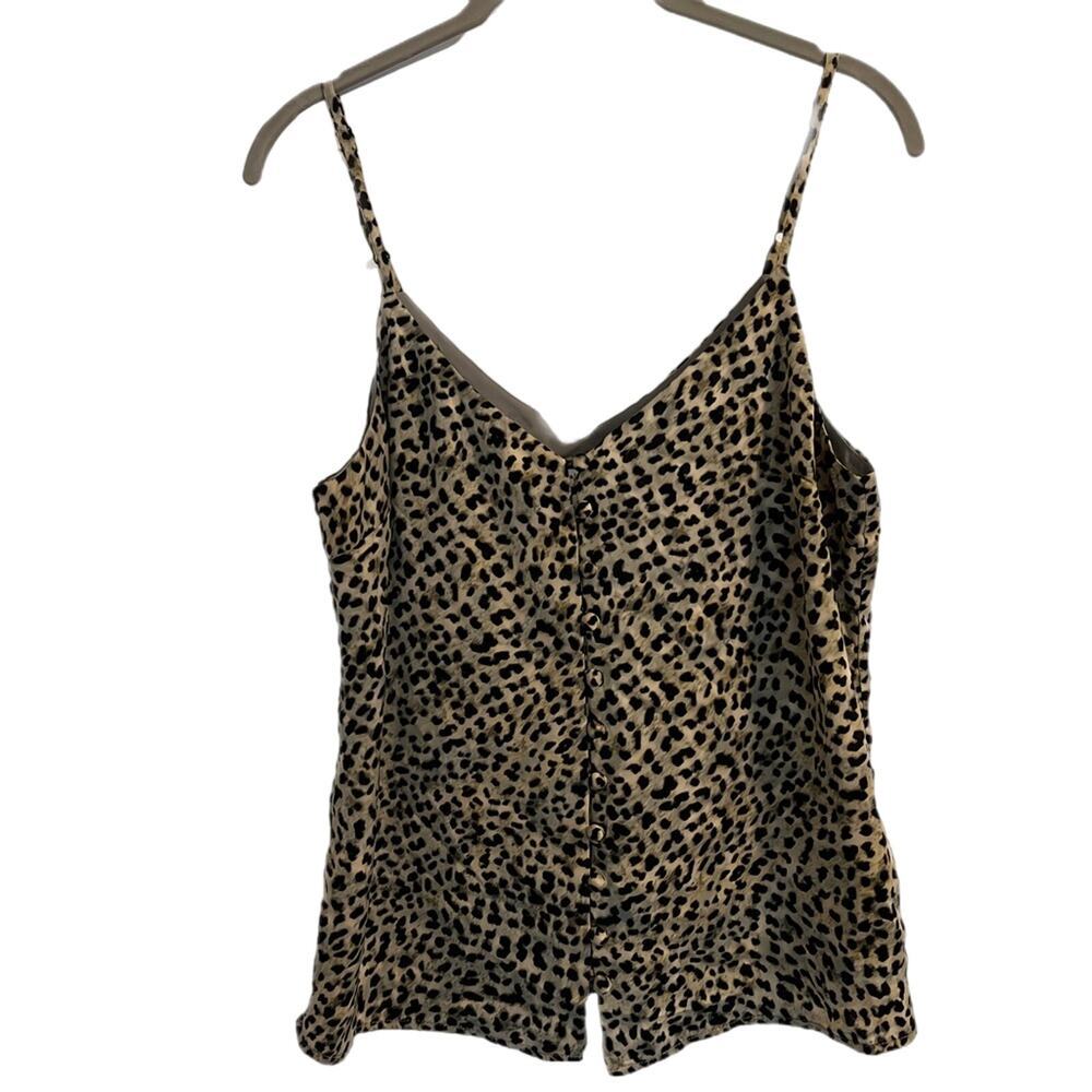 Cupcakes & Cashmere Tank Blouse Women's XS‎ Olive & Black Cheetah Print Buttons